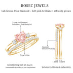IGI Certified Lab Grown Pink Heart Engagement Ring With Diamond Wedding Band