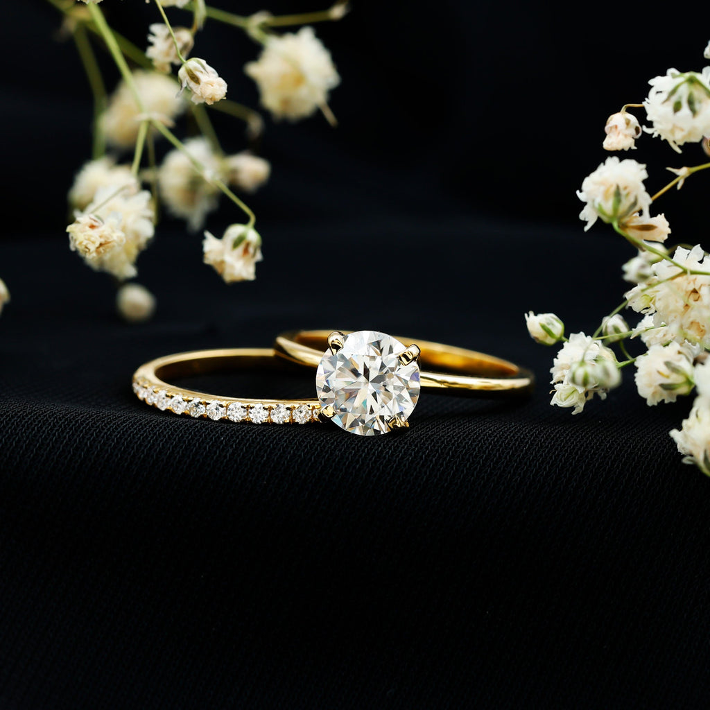 Certified 2 Carat Moissanite Solitaire Wedding Ring Set in Gold Plated Silver