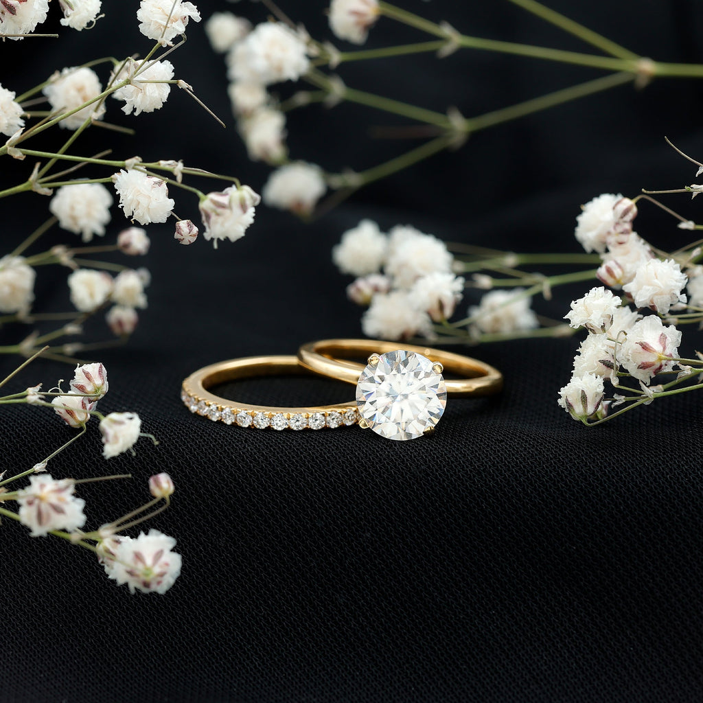 Certified 2 Carat Moissanite Solitaire Wedding Ring Set in Gold Plated Silver