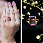 8 Carat Lab Grown Alexandrite Emerald Cut Engagement Ring