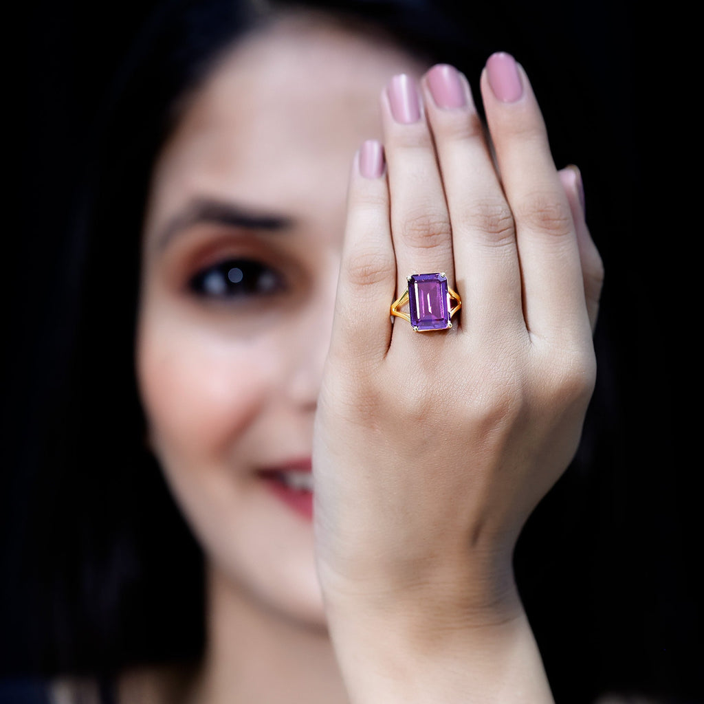 8 Carat Lab Grown Alexandrite Emerald Cut Engagement Ring