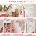 TOBBI & NYEEKOY 6-in-1 Toddler Slide Playset with Basketball Hoop