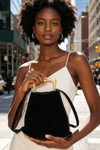 Women's Top Handle Bag Faux Suede Metal Handle BYMANYC ® New York CONTEMPORARY TEXTURED METALLIC PURSE - New Collection