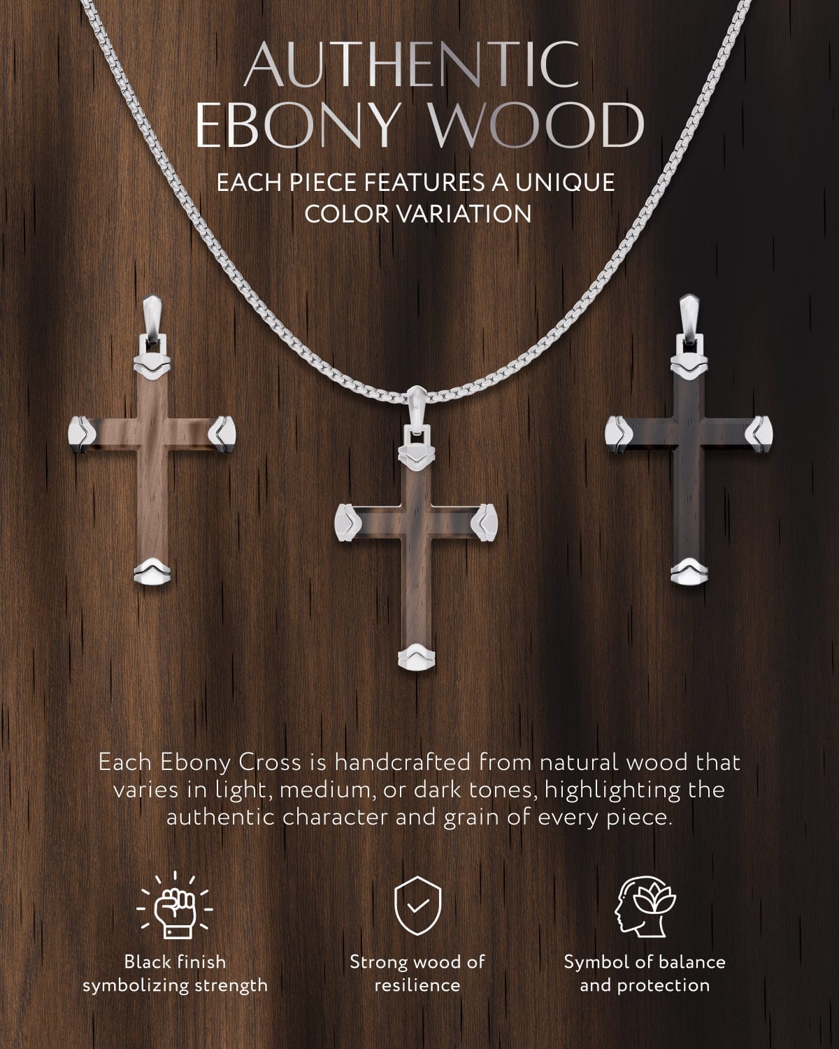 Ebony Wood Cross Pendant (Silver) - Maven Couture IncCross Pendant