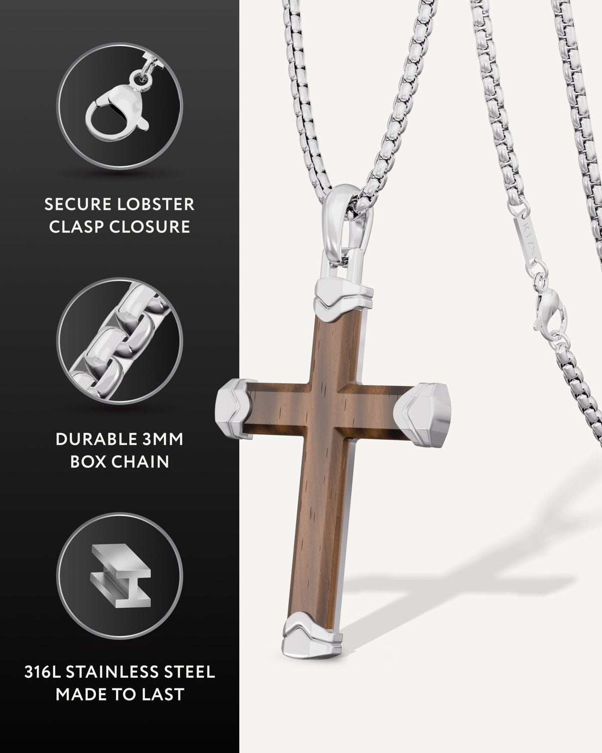 Ebony Wood Cross Pendant (Silver) - Maven Couture IncCross Pendant
