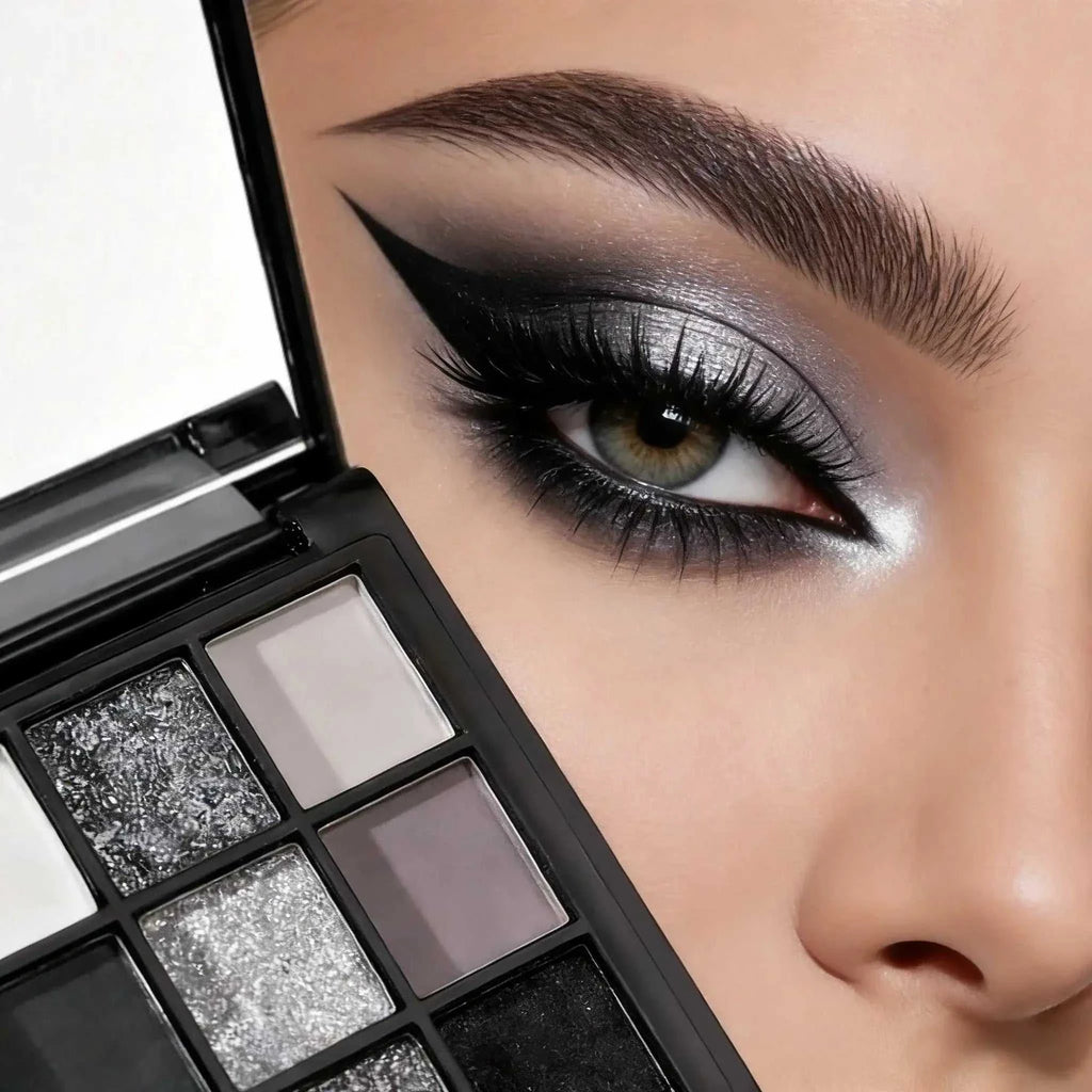 A 9-color smoky eyeshadow palette, long-lasting, waterproof, and easy to apply, perfect for creating a smoky punk makeup look.