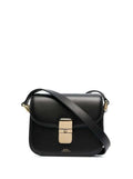 A.P.C. Women 'Grace' Black Mini Crossbody Bag With Adjustable Strap And Logo Lettering Imprinted On The Front In Leather For Women - Maven Couture IncHandbags / Cross Body Bags