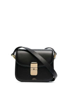 A.P.C. Women 'Grace' Black Mini Crossbody Bag With Adjustable Strap And Logo Lettering Imprinted On The Front In Leather For Women - Maven Couture IncHandbags / Cross Body Bags