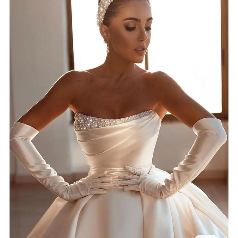 Exquisite satin strapless dress in timeless designer luxury fashion