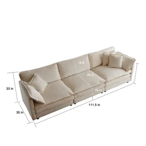 Elevate your space with luxury beige mid-century modern couch and pillows