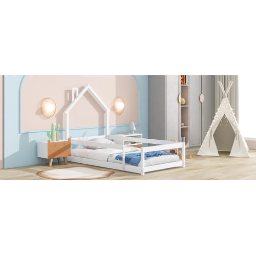 Charming twin size bed with house-shaped headboard for stylish safety