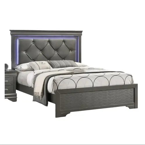 Indulge in luxury with the dark gray faux leather tufted headboard