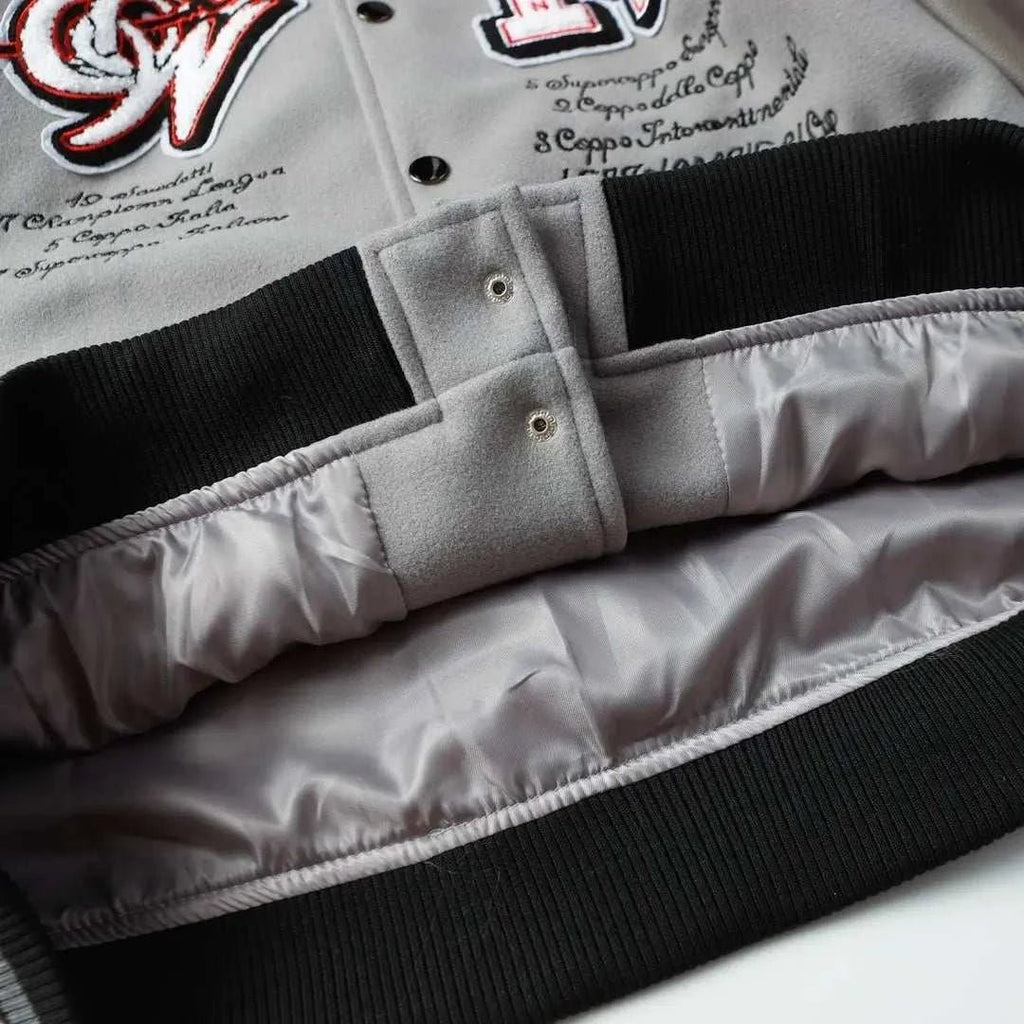 AC Milan Off-White Gray Varsity Wool Jacket - Maven Couture Inc