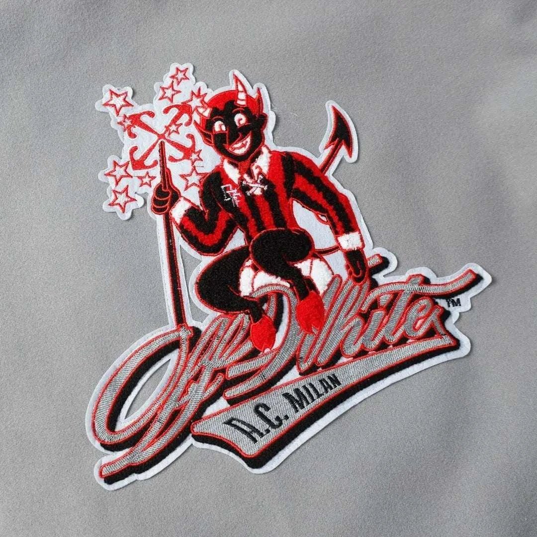 AC Milan Off-White Gray Varsity Wool Jacket - Maven Couture Inc