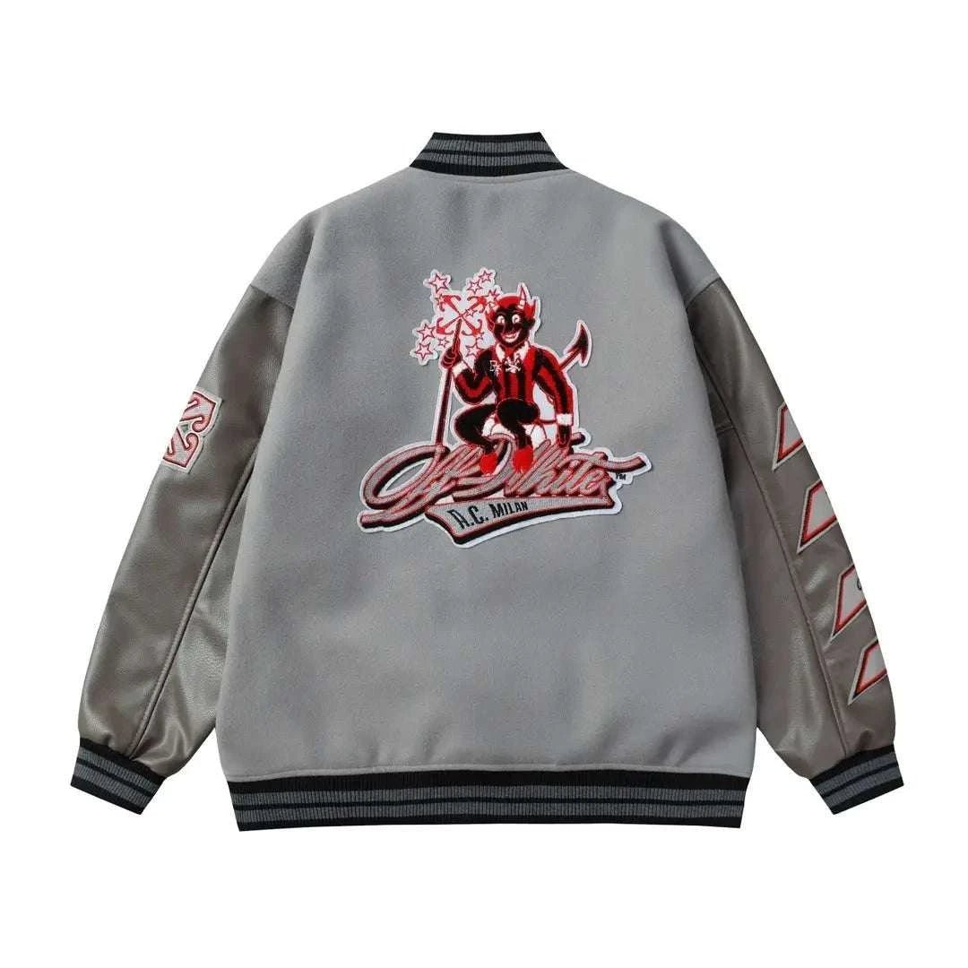 AC Milan Off-White Gray Varsity Wool Jacket - Maven Couture Inc