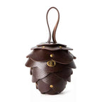 Acorn-Shaped Leather mini pouch bag in dark brown PU leather with layered petal design and brass-tone clasp