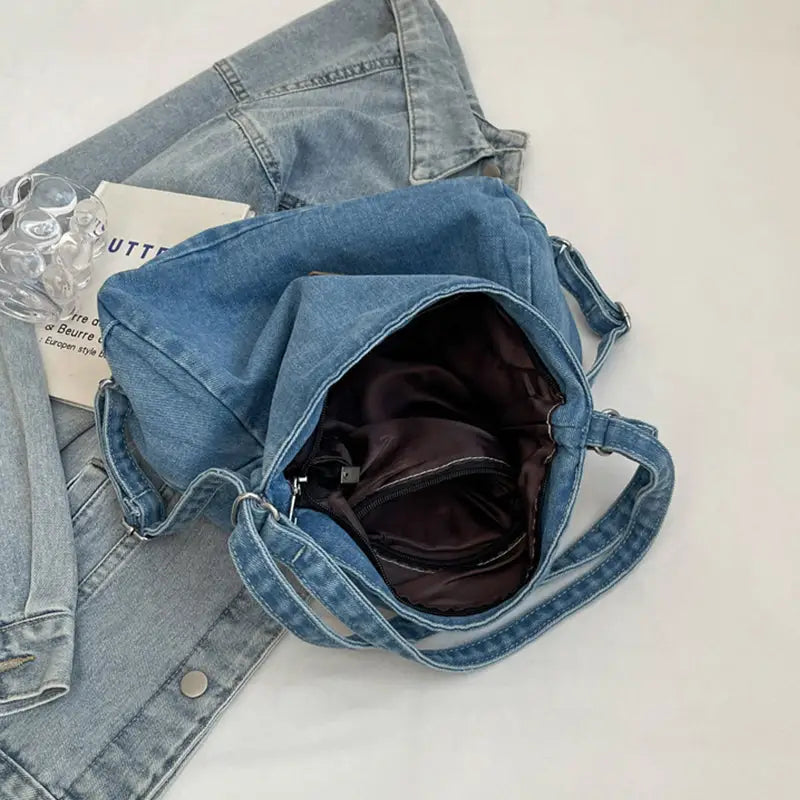 Elevate your style with the adjustable strap denim shoulder bag $29.99 bag medium denim imported product length 13 in,