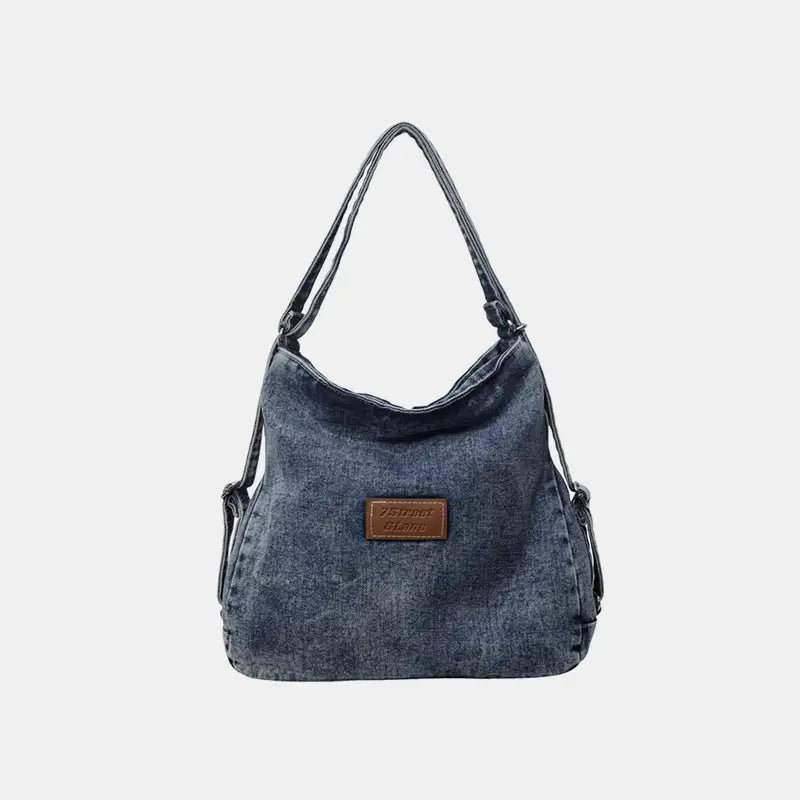 Elevate your style with the adjustable strap denim shoulder bag $29.99 bag medium denim imported product length 13 in,