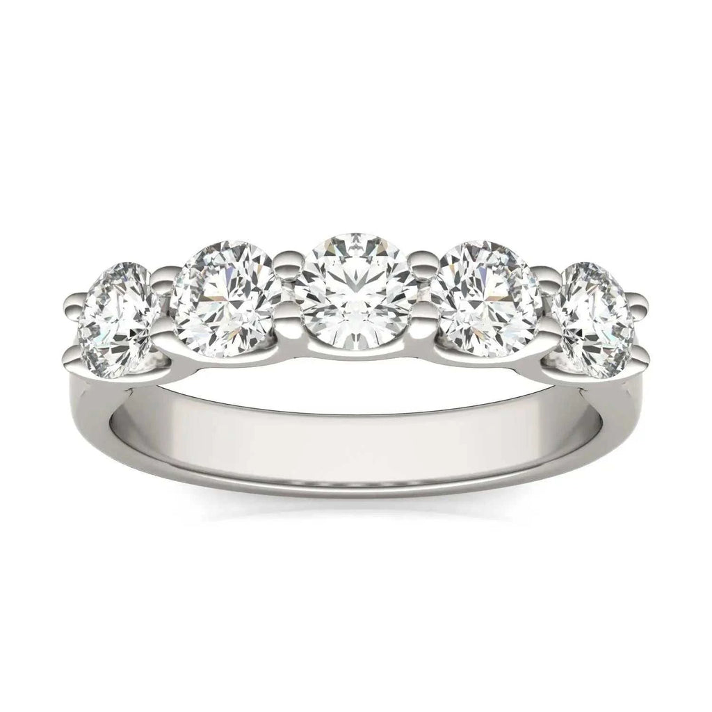 AGI Certified 14K white gold anniversary band featuring five round brilliant cut diamonds in a shared-prong setting