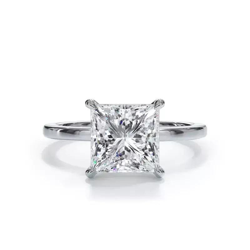 AGI Certified 14K white gold solitaire engagement ring with a 2.00 CT princess cut lab grown diamond