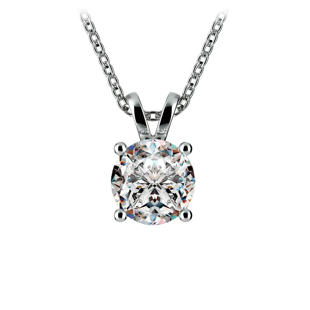 AGI Certified 2.00 CTW round brilliant lab grown diamond solitaire pendant in prong setting with 14K white gold chain