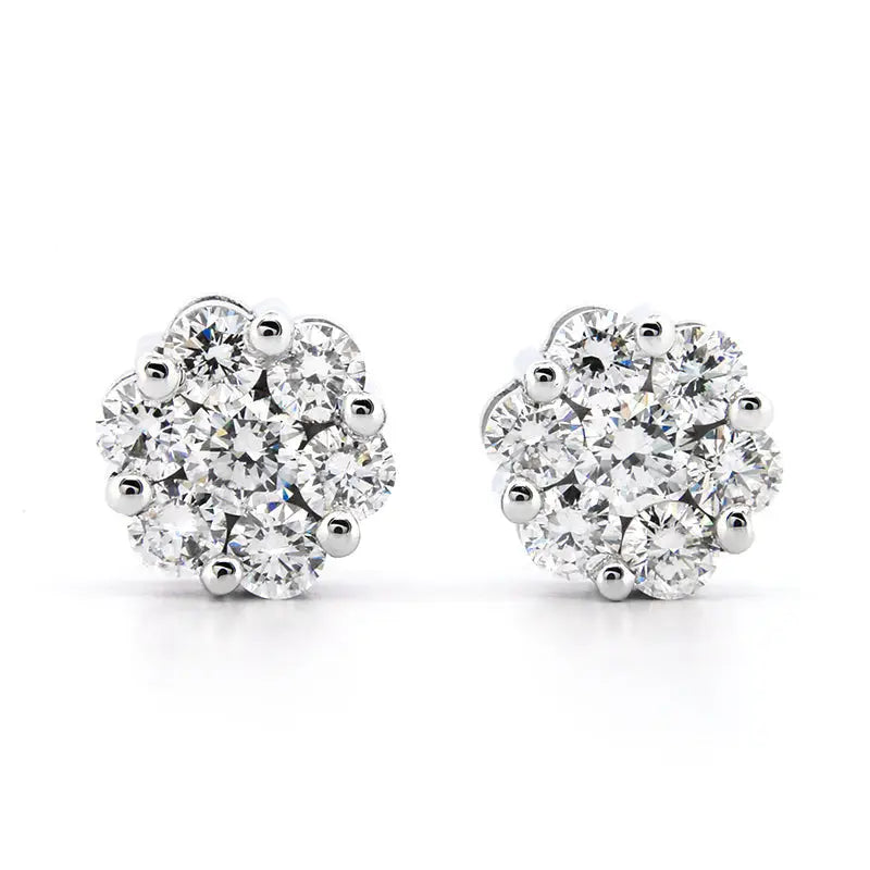 AGI Certified 2.00ctw Lab Diamond Floral Cluster Stud Earrings in 14kt White Gold