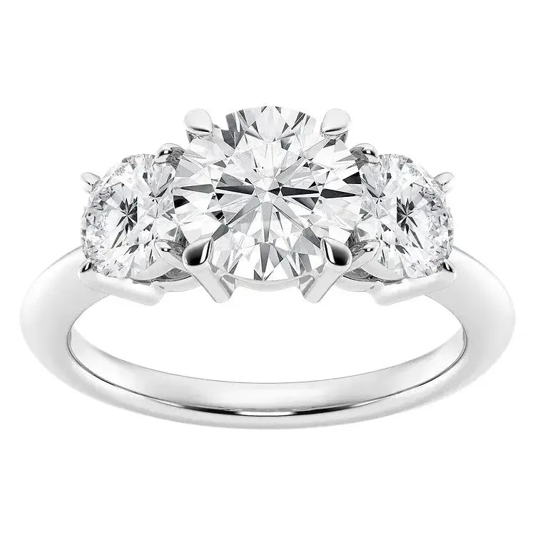 AGI Certified 2 CTW Classic Three-Stone Round Lab Grown Diamond (G-VS) Engagement Ring in 14K White Gold