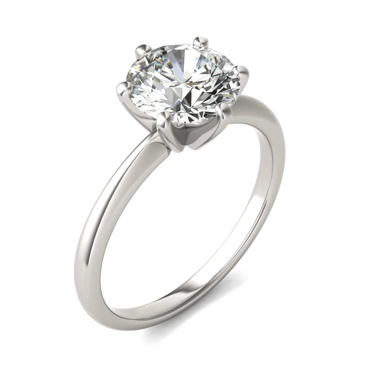 AGI Certified 2.00 CTW lab grown diamond solitaire engagement ring in 14K white gold with six-prong setting