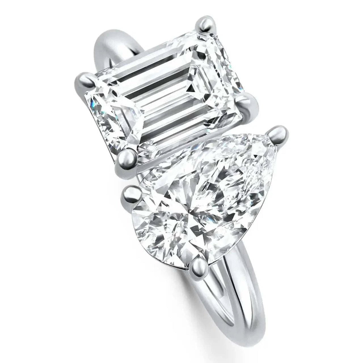 AGI Certified 3.50 CTW Toi Et Moi Lab Grown Diamond Ring in Pear & Emerald Cut 14K White Gold - Maven Couture IncDiamond Ring