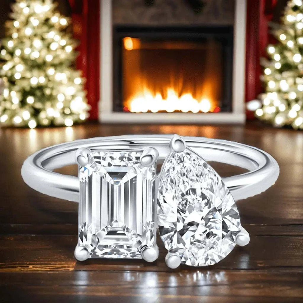 AGI Certified 3.50 CTW Toi Et Moi Lab Grown Diamond Ring in Pear & Emerald Cut 14K White Gold - Maven Couture IncDiamond Ring