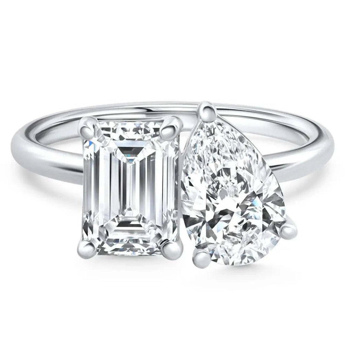 AGI Certified 3.50 CTW Toi Et Moi Lab Grown Diamond Ring in Pear & Emerald Cut 14K White Gold - Maven Couture IncDiamond Ring