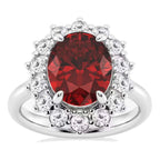 AGI Certified 3CTW Oval Lab Ruby Princess Diana Engagement Ring With Lab Diamond Halo in Choice of 14K White or Yellow Gold – 9x7mm - Maven Couture IncDiamond Ring