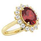 AGI Certified 3CTW Oval Lab Ruby Princess Diana Engagement Ring With Lab Diamond Halo in Choice of 14K White or Yellow Gold – 9x7mm - Maven Couture IncDiamond Ring