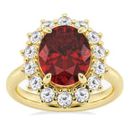 AGI Certified 3CTW Oval Lab Ruby Princess Diana Engagement Ring With Lab Diamond Halo in Choice of 14K White or Yellow Gold – 9x7mm - Maven Couture IncDiamond Ring