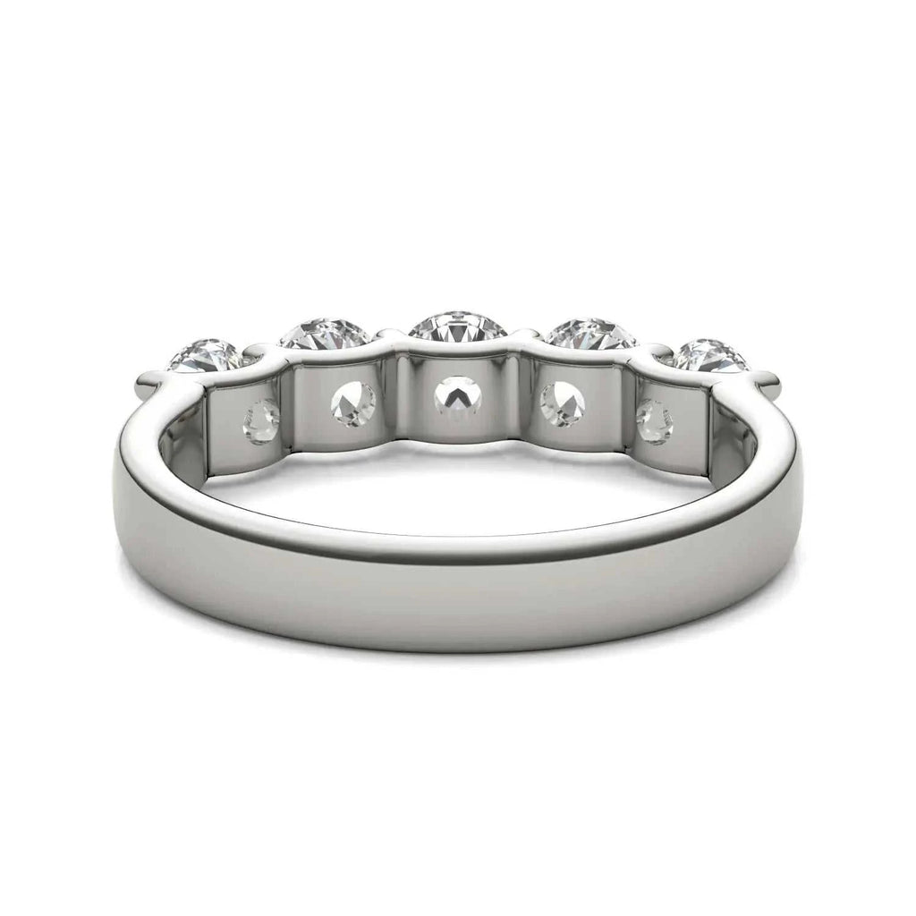 AGI Certified five-stone round lab-grown diamond anniversary band in 14K white gold with shared-prong setting
