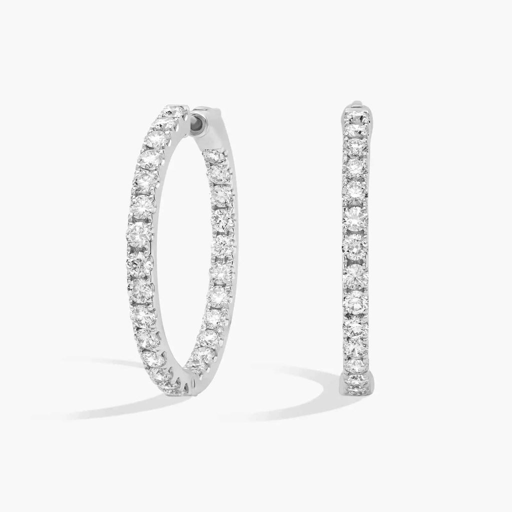 AGI Certified Inside Out 3 CTW Round Lab Grown Diamond 1" Hoop Earrings in 14K White Gold Overlay - Maven Couture IncEarrings