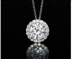 AGI Certified Lab-Grown Diamond round brilliant-cut halo pendant necklace in polished 14kt white gold with an 18-inch chain