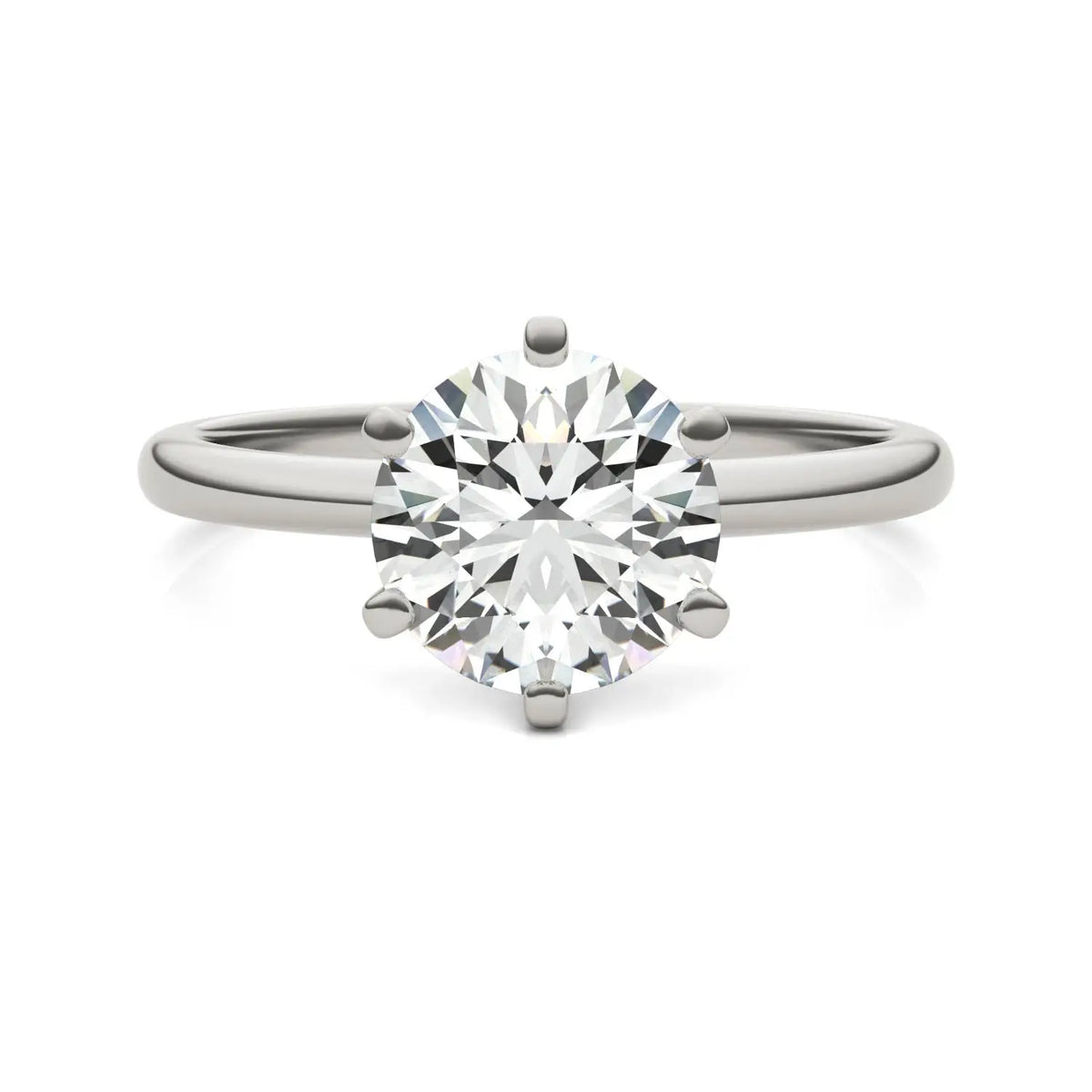 AGI Certified 2.00 CTW round lab grown diamond solitaire engagement ring in polished 14K white gold with six-prong setting