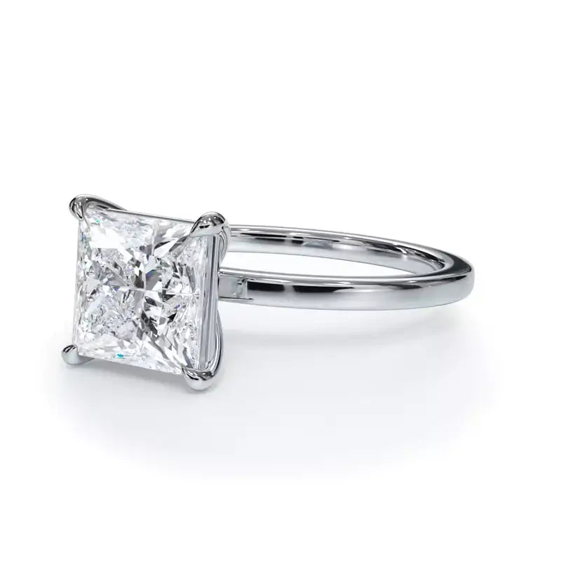 AGI Certified 2.00 CTW lab grown diamond solitaire engagement ring in 14K white gold with princess cut stone