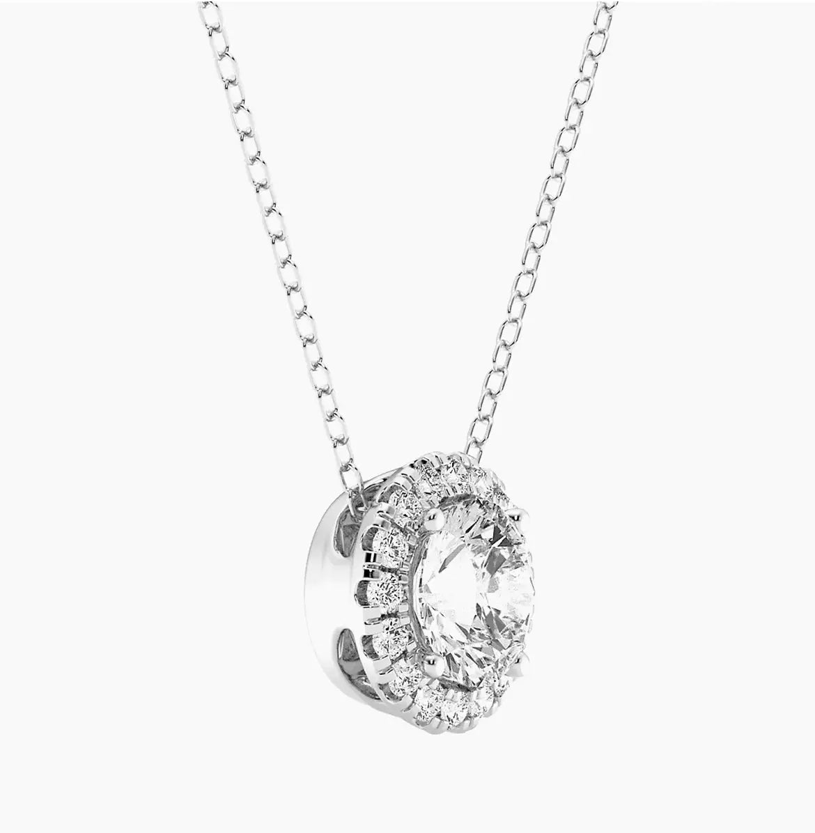 AGI Certified Lab-Grown Diamond pendant necklace in polished 14kt white gold with round brilliant-cut halo setting