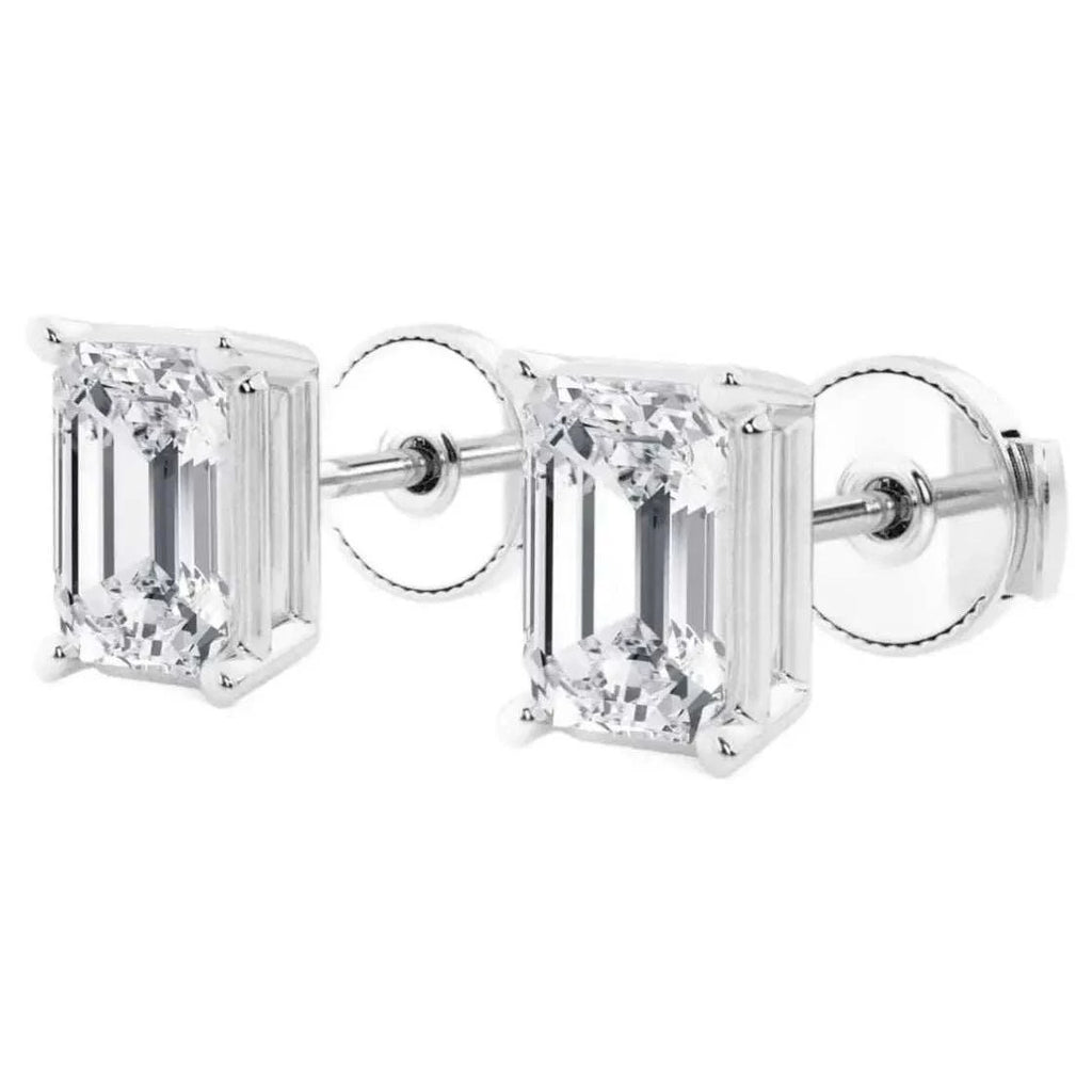 AGI Certified Lab Grown Emerald Cut Diamond Stud Earrings In 14K White Gold - Maven Couture IncEarrings