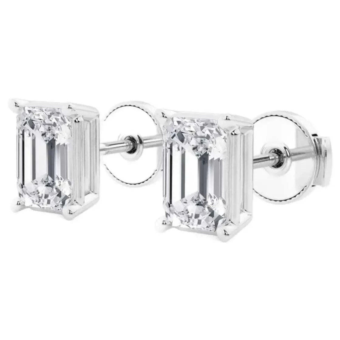AGI Certified Lab Grown Emerald Cut Diamond Stud Earrings In 14K White Gold - Maven Couture IncEarrings
