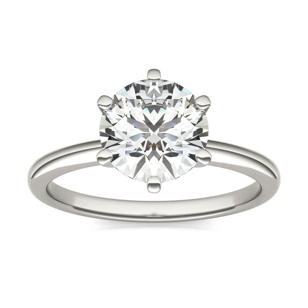 AGI Certified solitaire engagement ring with a round 2.00 CTW lab grown diamond in 14K white gold six-prong setting