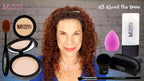 Mommy makeup brand talc-free foundation compact powder in beige housed in sleek black case from 8-piece makeup set