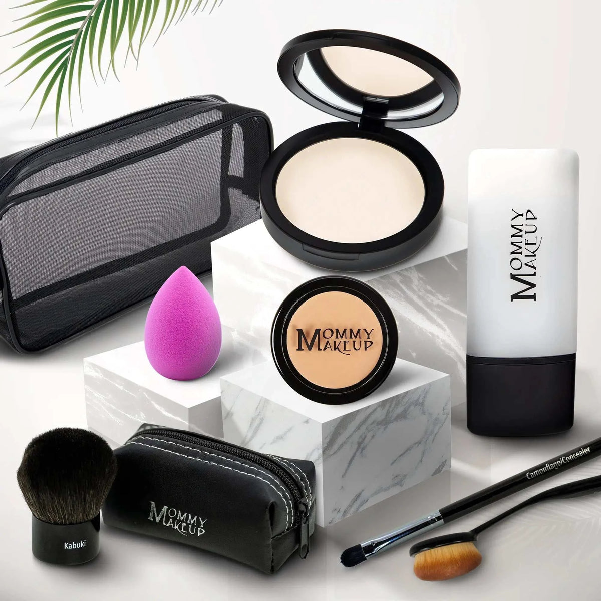 Vibrant pink teardrop-shaped makeup sponge in talc-free foundation and concealer 8-piece set for glamorous coverage