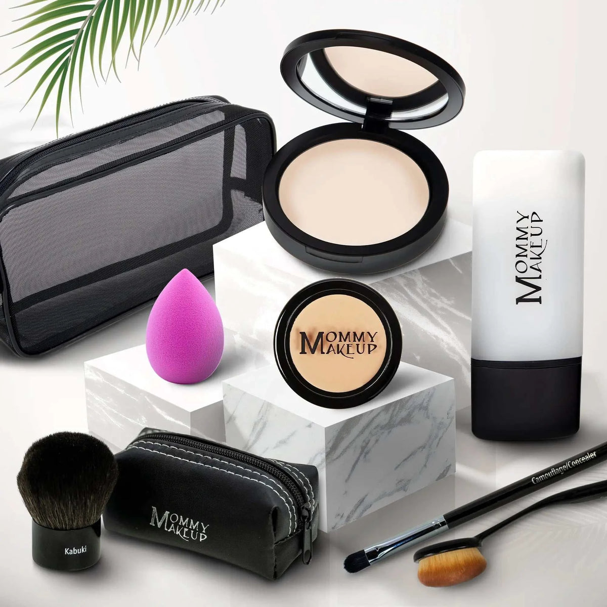 Vibrant pink silicone beauty blender sponge in talc-free foundation 8-piece makeup set for glamorous complete coverage
