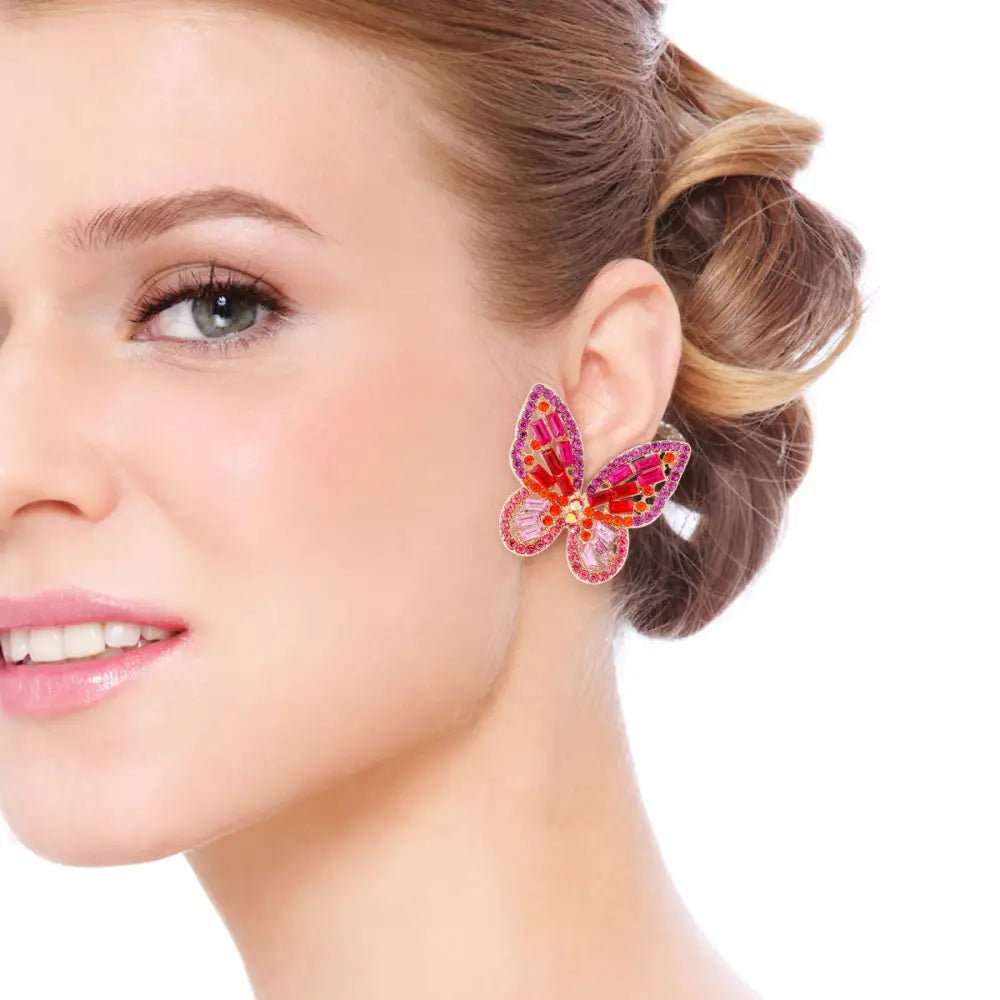 Elevate your style with exclusive rhinestone butterfly earrings for women $7.99 1-pair alloy, rhinestone for a touch