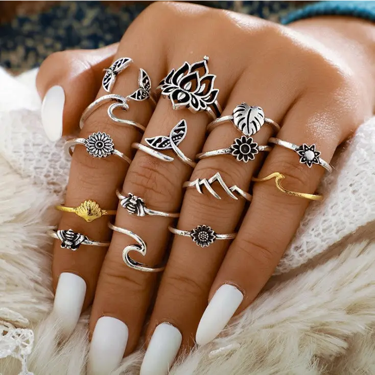 Elevate your style with the exclusive 15-piece ring set in luxury fashion $10.99 15-piece alloy care to preserve