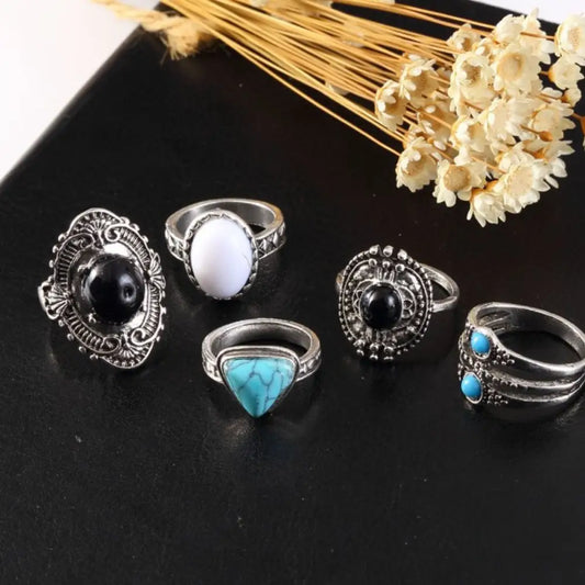 Elevate your style with the alloy turquoise 5-piece ring set $8.99 5-piece opal, turquoise, alloy care to preserve