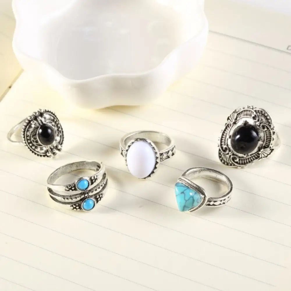 Elevate your style with the alloy turquoise 5-piece ring set $8.99 5-piece opal, turquoise, alloy care to preserve